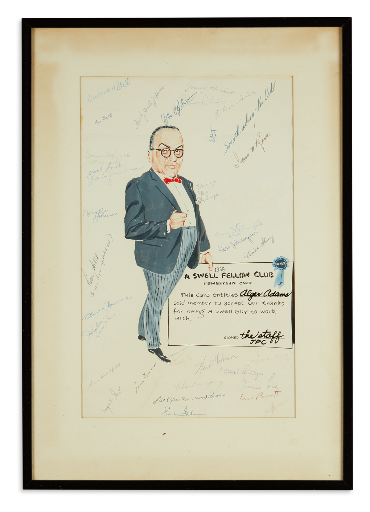 (BUSINESS.) Papers of editor Alger Adams, including a caricature signed by the staff of Johnson Publishing.